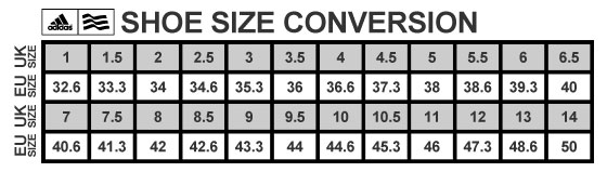 adidas unisex shoe size chart